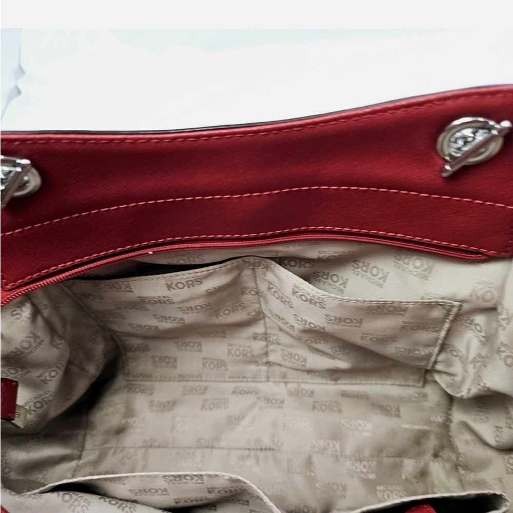 Michael Kors Safiano Leather Large Jet Set Double Handle Chain Shoulder Bag Red - Picture 9 of 10